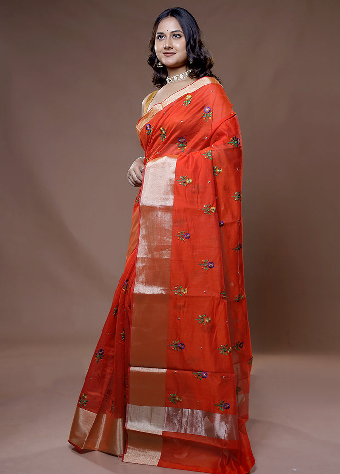 Rust Cotton Saree With Blouse Piece