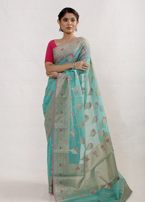 Blue Kora Silk Saree With Blouse Piece