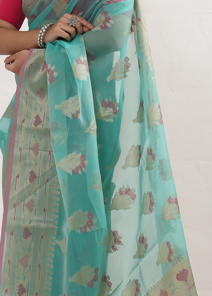 Blue Kora Silk Saree With Blouse Piece