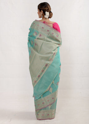 Blue Kora Silk Saree With Blouse Piece
