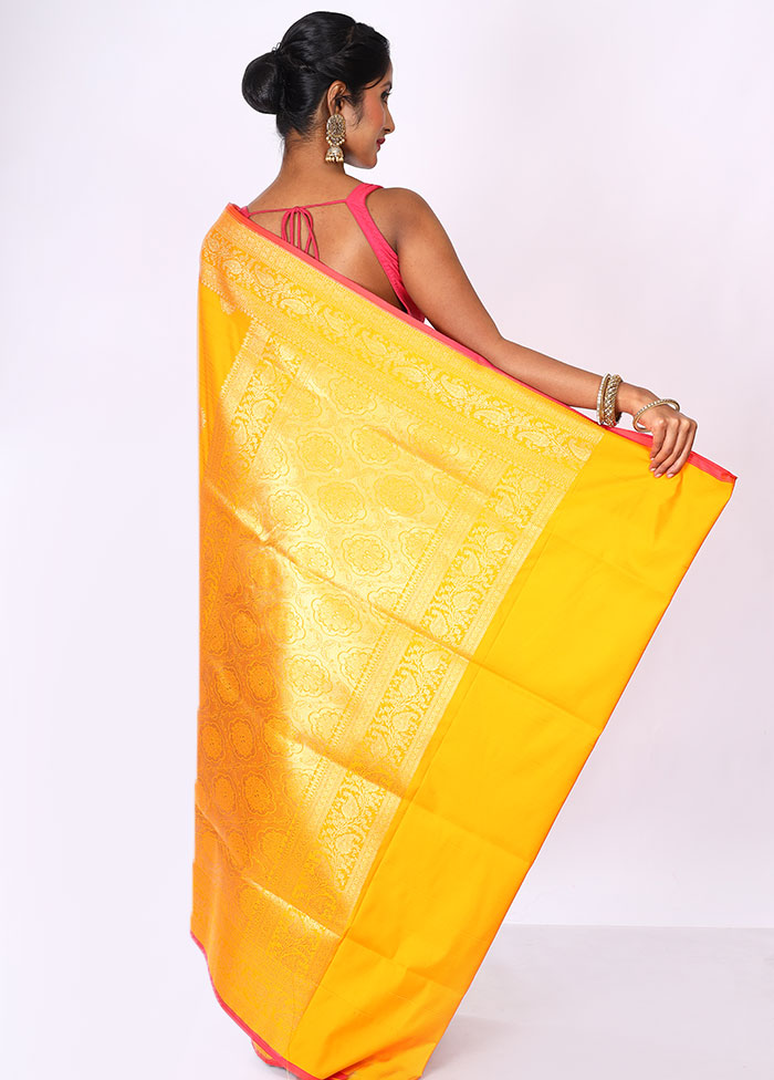 Yellow Uppada Silk Saree With Blouse Piece