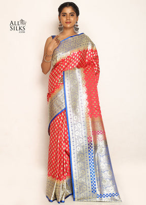 Pink Banarasi Silk Saree With Blouse Piece