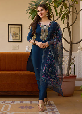 3 Pc Blue Silk Suit Set