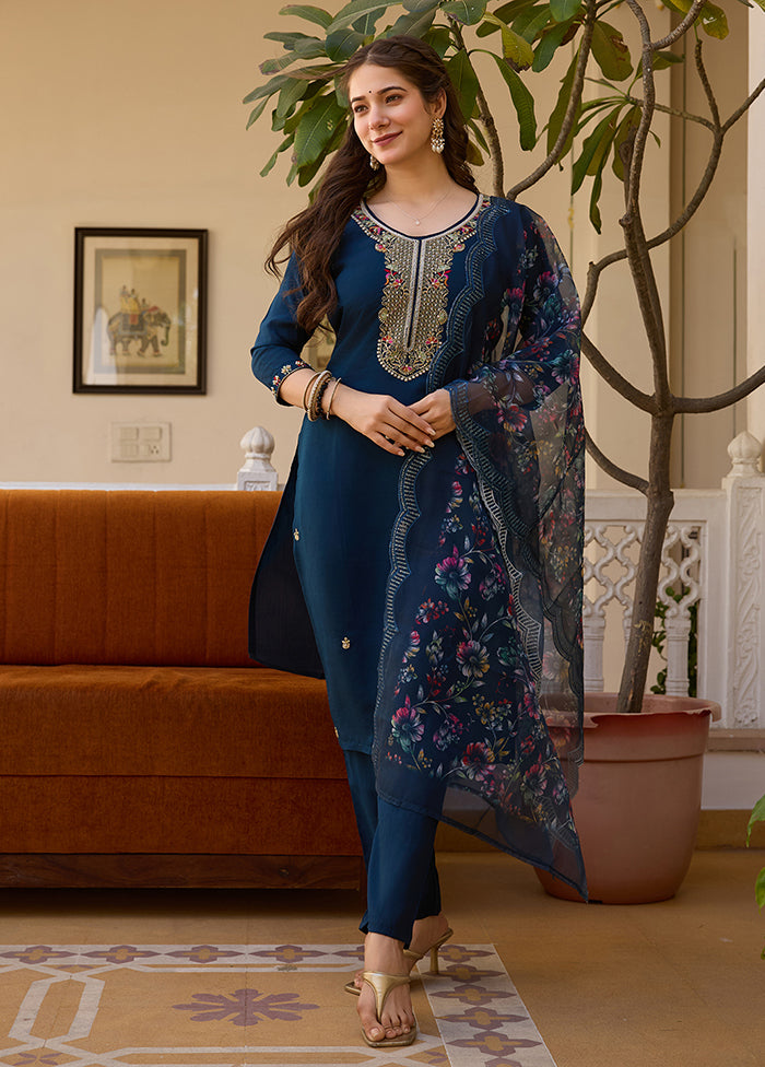 3 Pc Blue Silk Suit Set