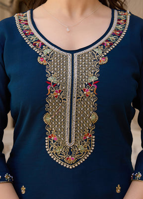 3 Pc Blue Silk Suit Set