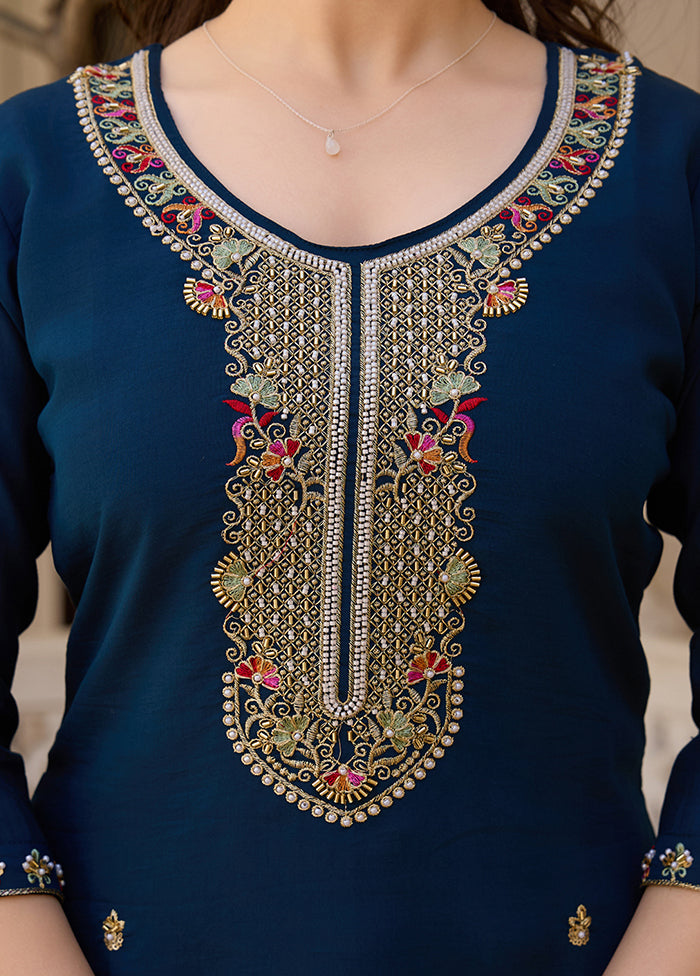 3 Pc Blue Silk Suit Set