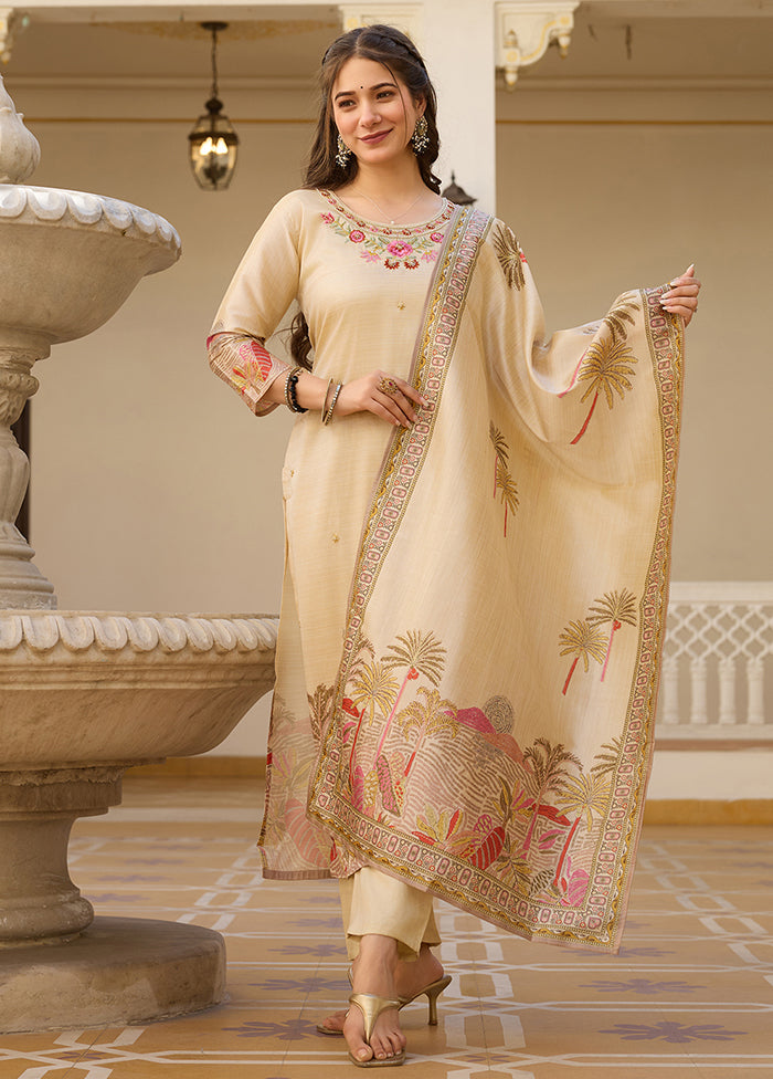 3 Pc Cream Silk Suit Set
