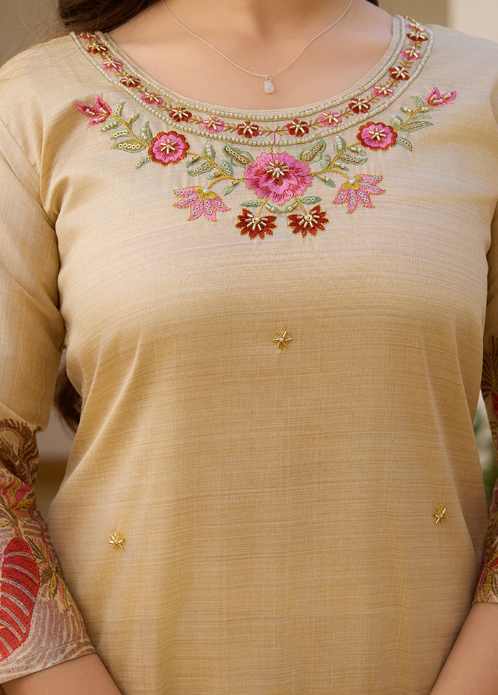 3 Pc Cream Silk Suit Set