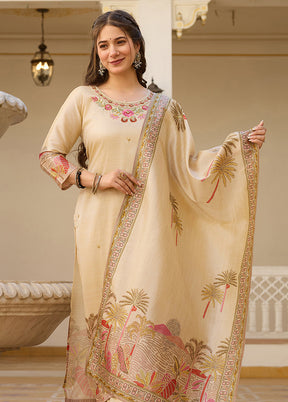 3 Pc Cream Silk Suit Set