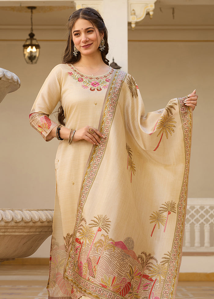 3 Pc Cream Silk Suit Set