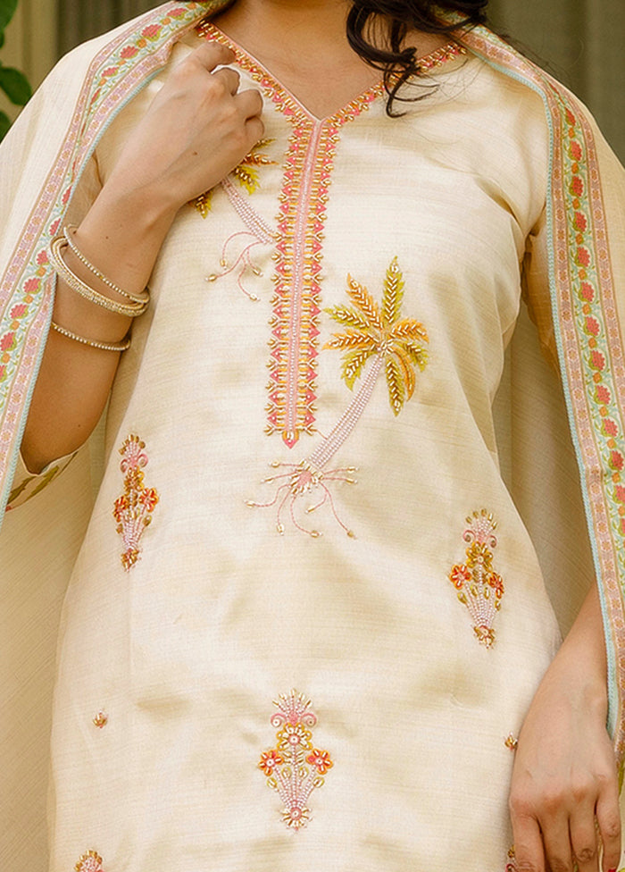 3 Pc Cream Silk Suit Set