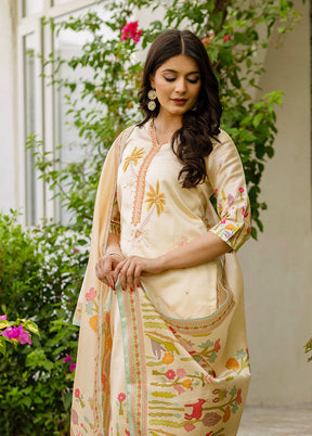 3 Pc Cream Silk Suit Set