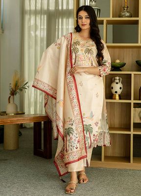 3 Pc Cream Silk Suit Set