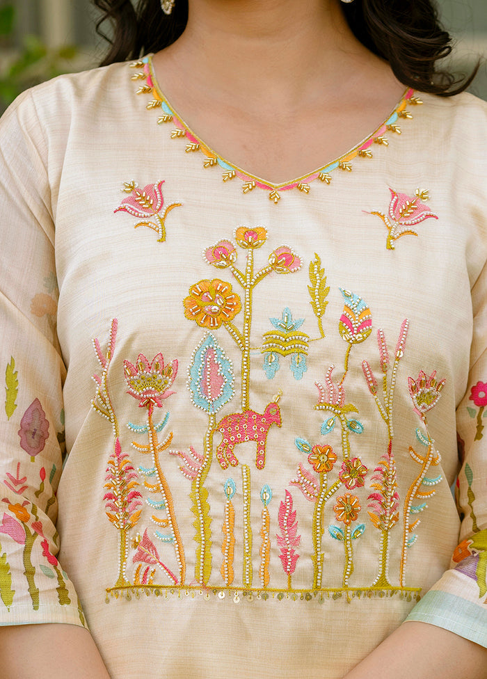 3 Pc Cream Silk Suit Set