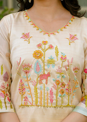 3 Pc Cream Silk Suit Set