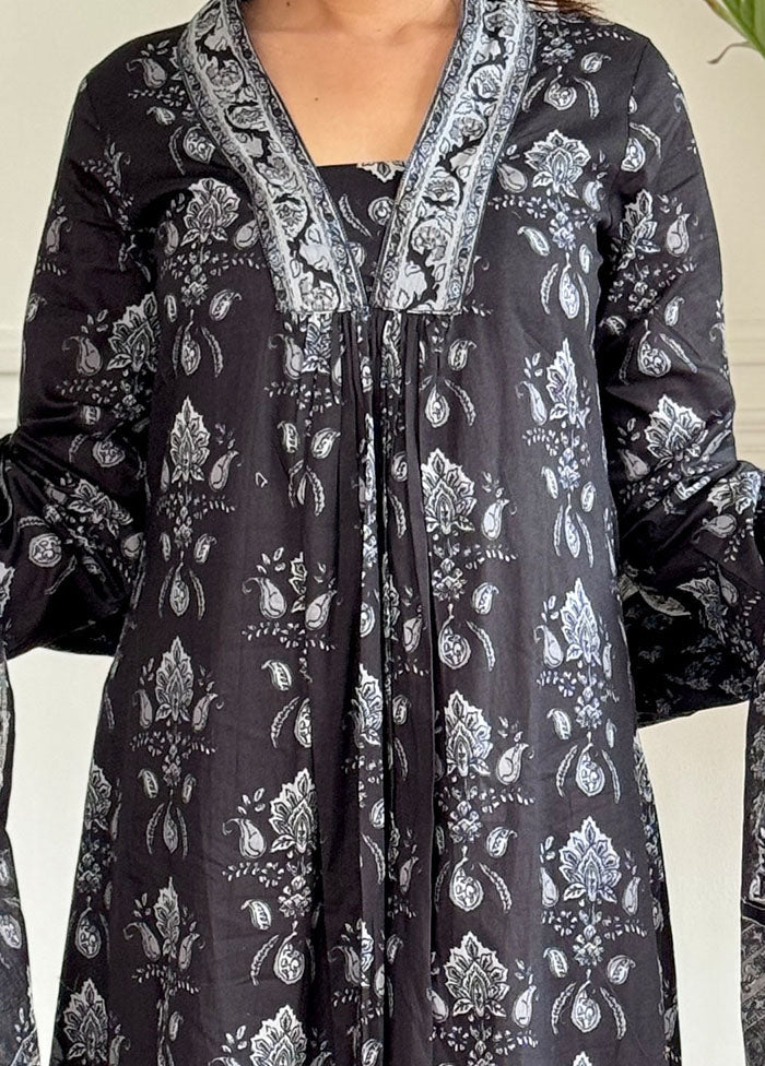 3 Pc Black Cotton Suit Set