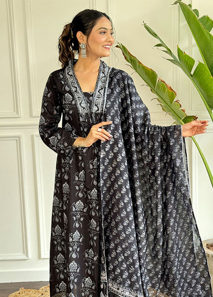 3 Pc Black Cotton Suit Set