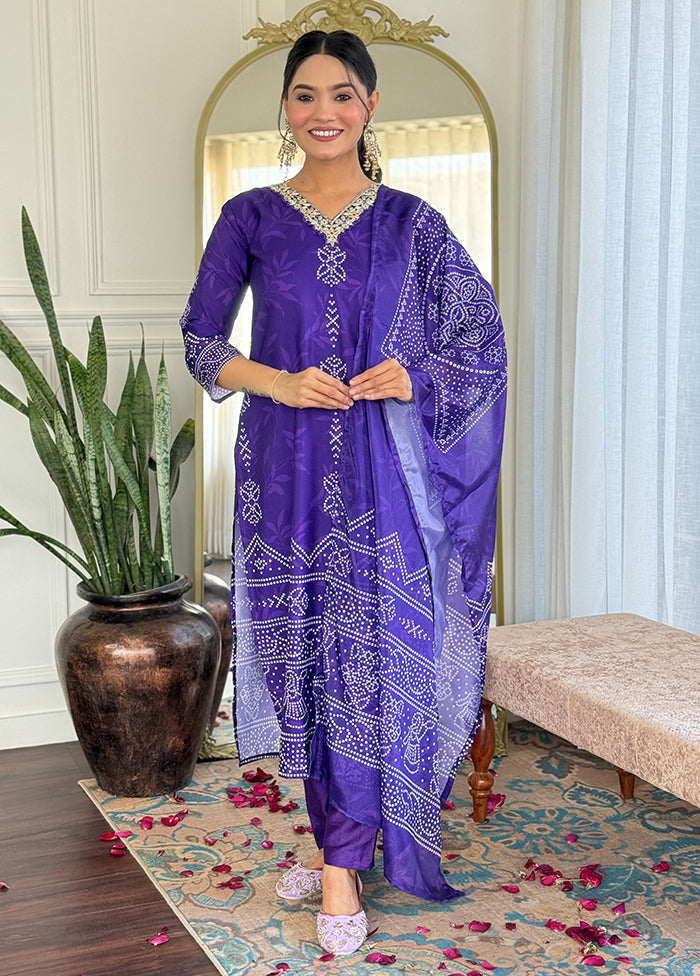 3 Pc Blue Silk Suit Set