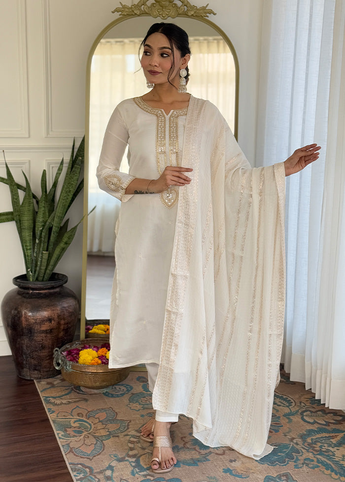 3 Pc Cream Silk Suit Set