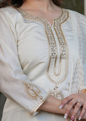 3 Pc Cream Silk Suit Set