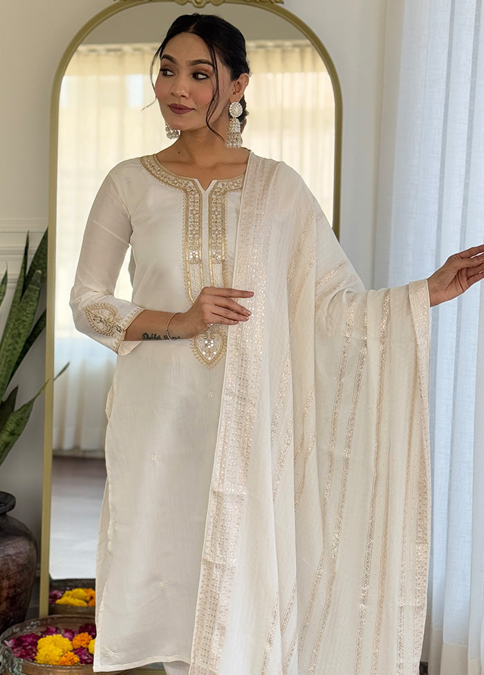 3 Pc Cream Silk Suit Set