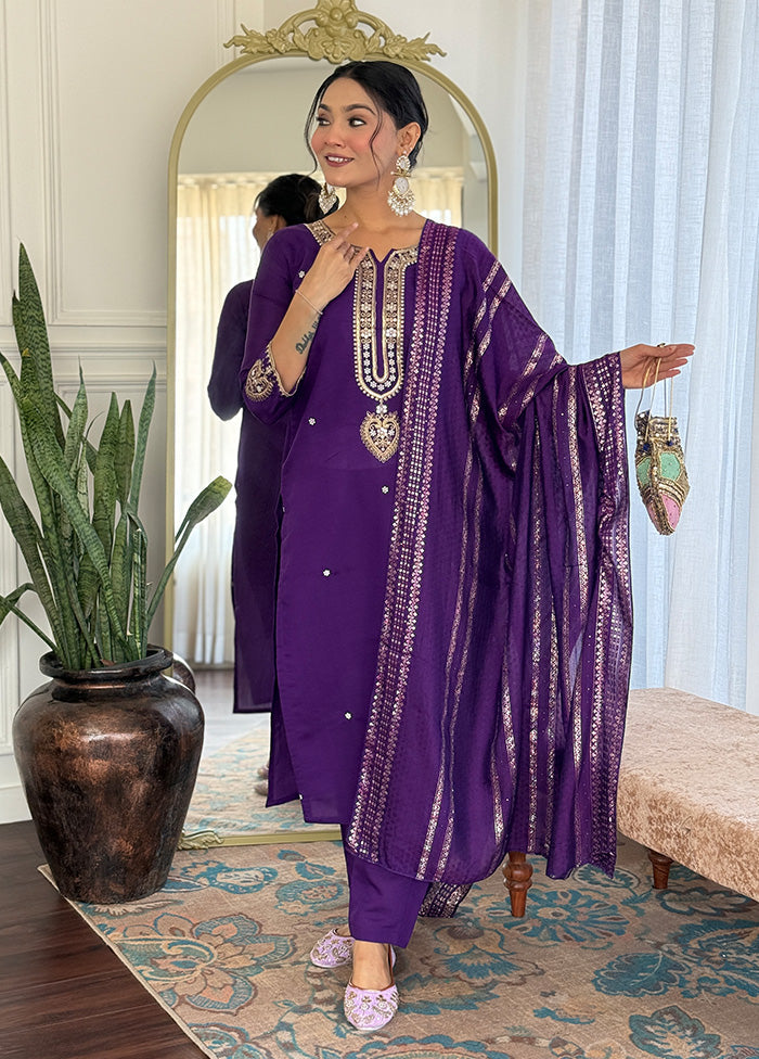 3 Pc Purple Silk Suit Set