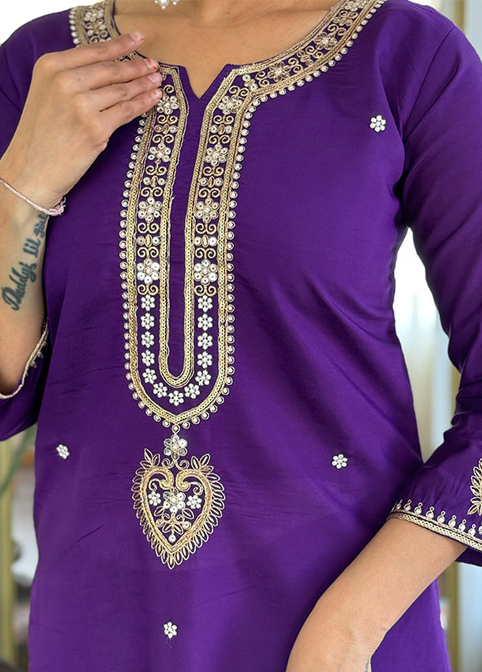 3 Pc Purple Silk Suit Set