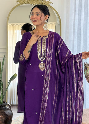 3 Pc Purple Silk Suit Set