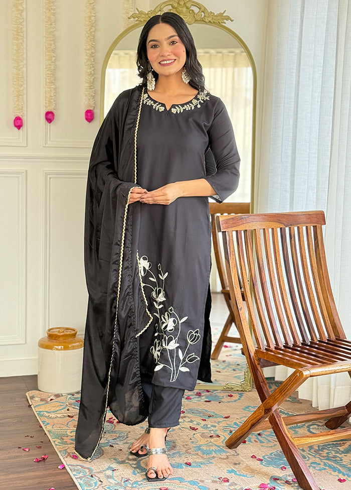 3 Pc Black Silk Suit Set