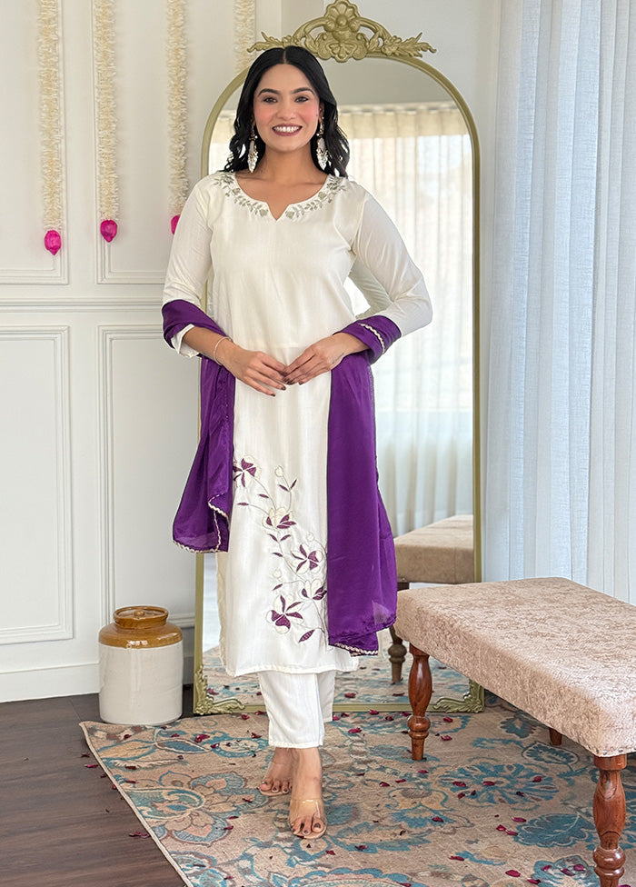 3 Pc Cream Silk Suit Set