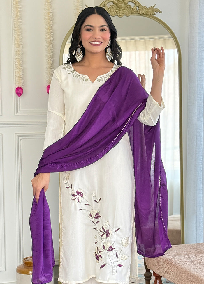 3 Pc Cream Silk Suit Set