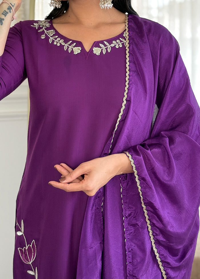 3 Pc Wine Silk Suit Set