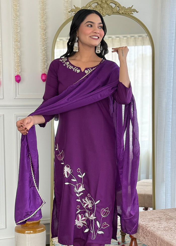3 Pc Wine Silk Suit Set
