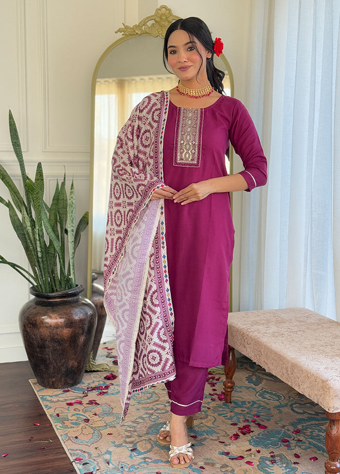 3 Pc Maroon Silk Suit Set