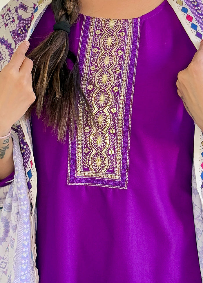 3 Pc Wine Silk Suit Set