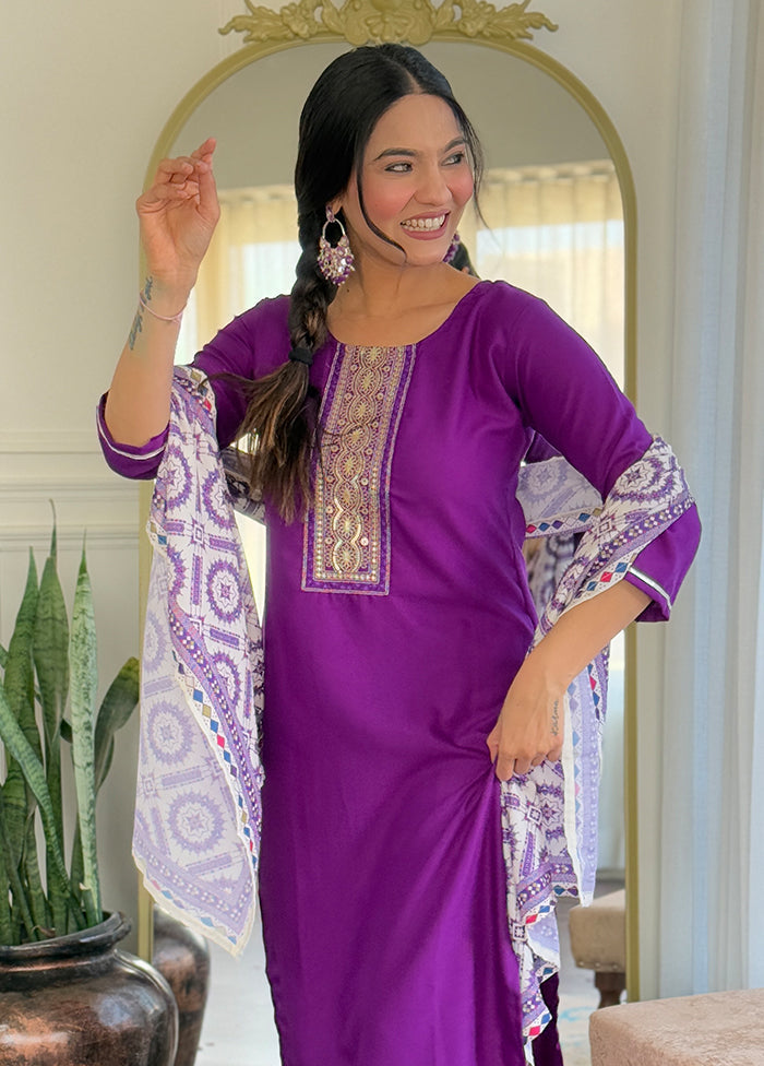 3 Pc Wine Silk Suit Set