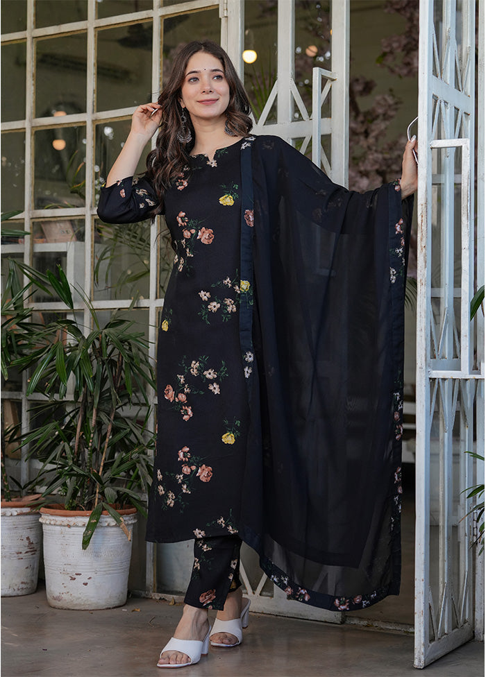 3 Pc Black Silk Suit Set