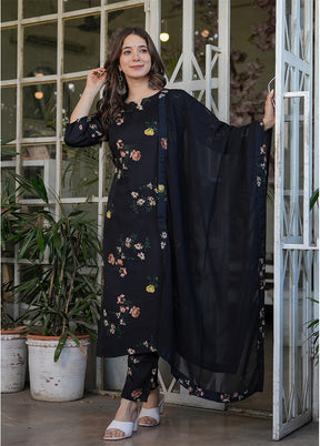 3 Pc Black Silk Suit Set