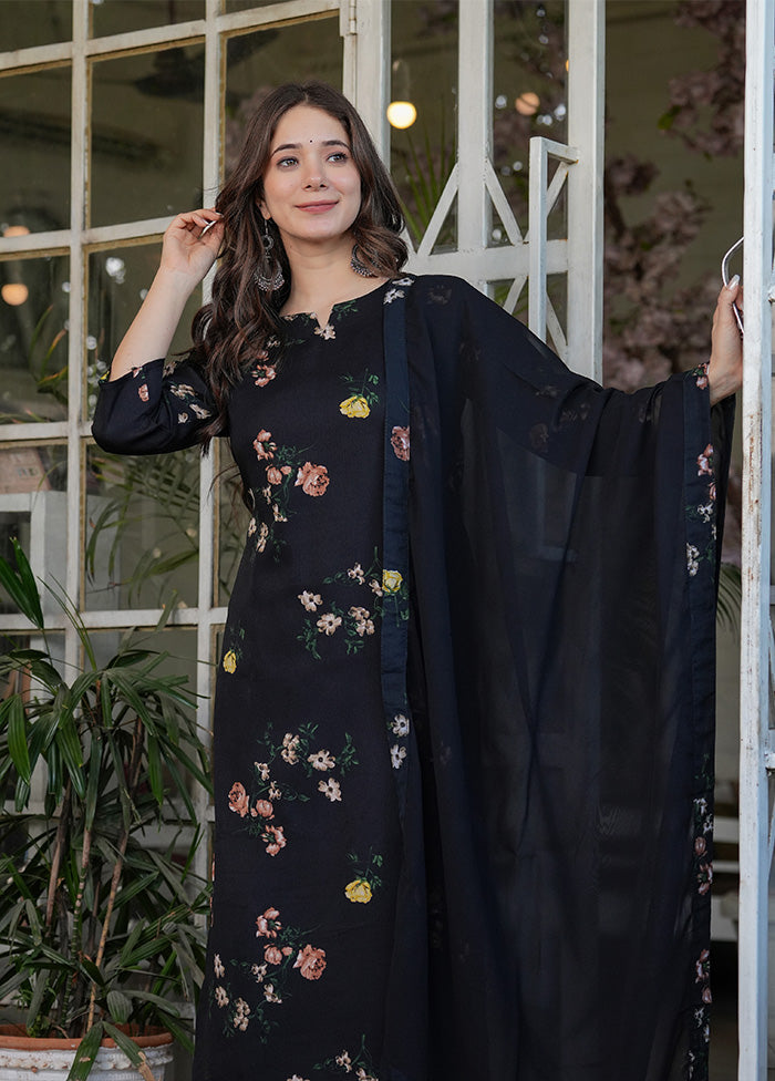 3 Pc Black Silk Suit Set