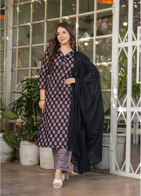 3 Pc Black Cotton Suit Set