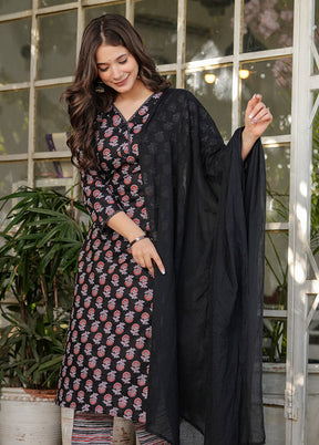3 Pc Black Cotton Suit Set