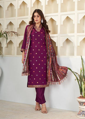 3 Pc Wine Silk Suit Set