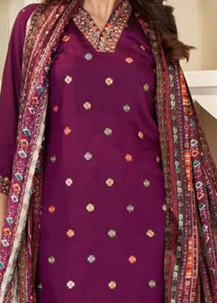 3 Pc Wine Silk Suit Set