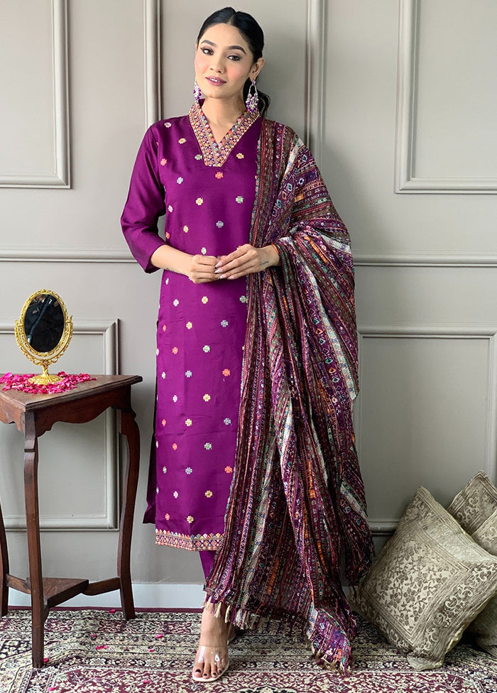 3 Pc Purple Silk Suit Set