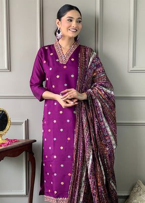 3 Pc Purple Silk Suit Set