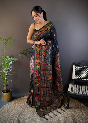 Black Spun Silk Saree With Blouse Piece
