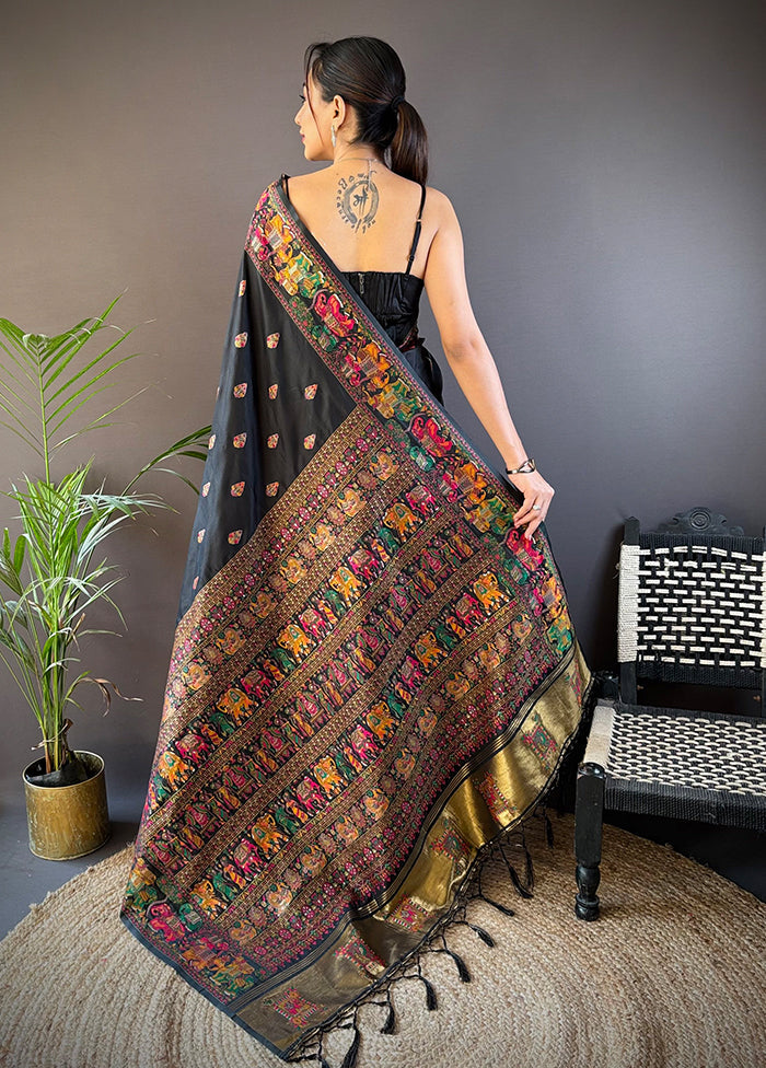 Black Spun Silk Saree With Blouse Piece