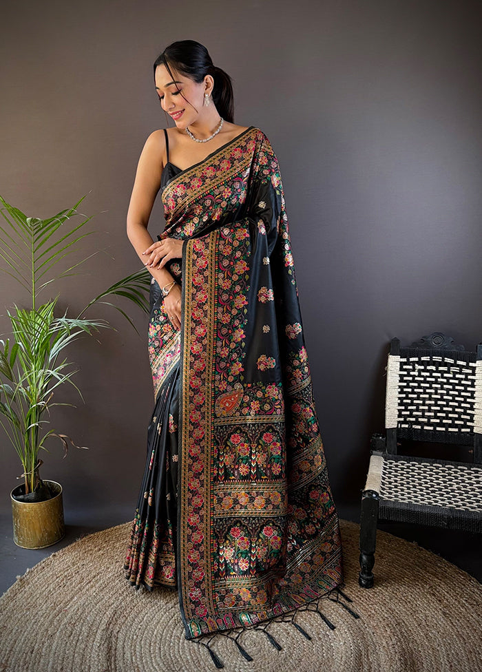 Black Spun Silk Saree With Blouse Piece