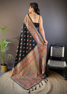 Black Spun Silk Saree With Blouse Piece