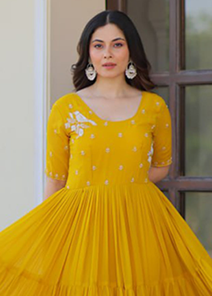 Golden Woven Work Silk Gown